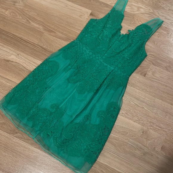 Lace Overlay Silk Green Dress Size 6 - Picture 6 of 12